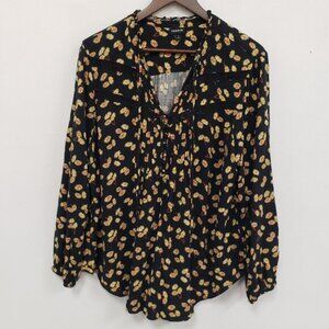 Torrid‎ Womens Floral Sunflower Popover Top Size 1X Black Boho Peasant Vacation